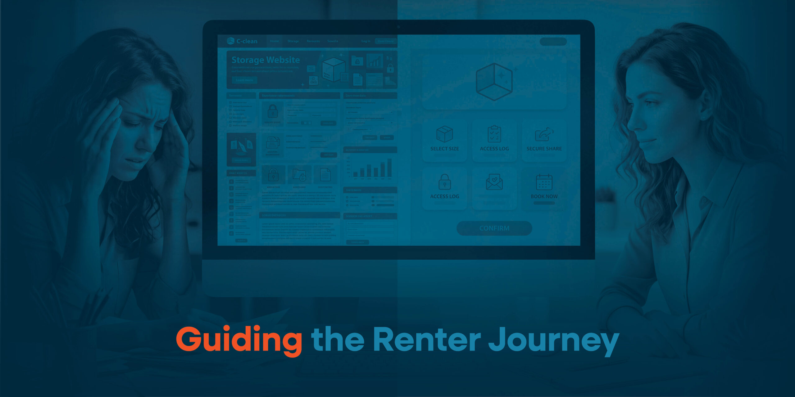 Woman going through renter journey on computer.