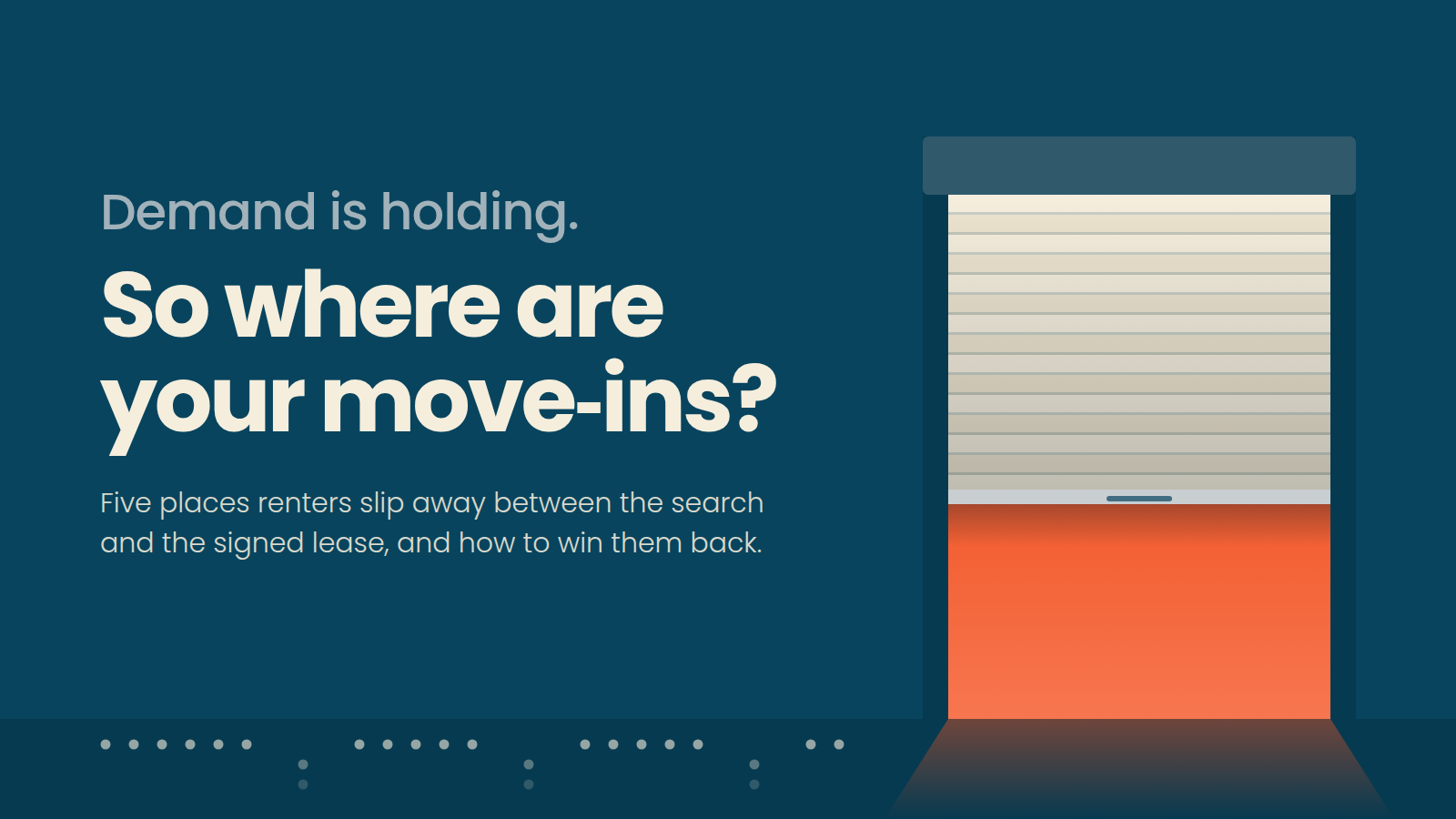 Half-open storage unit door with text asking where move-ins are while demand stays steady
