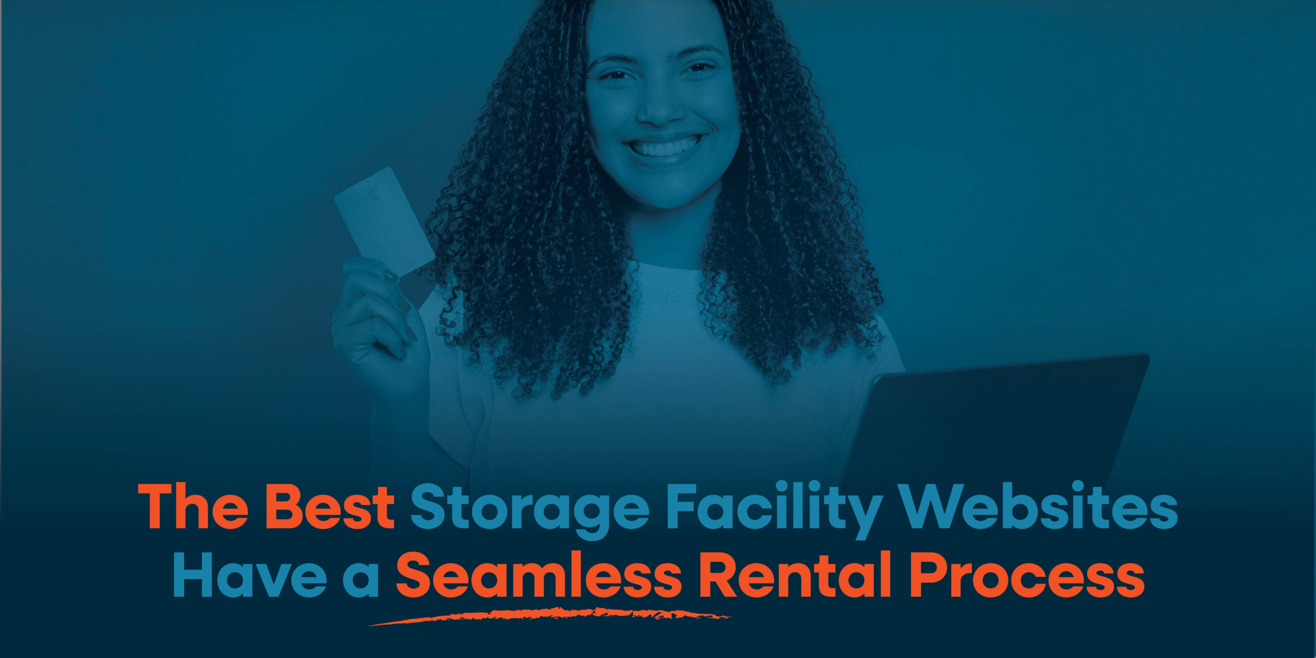 Girl holding credit card renting storage units online.