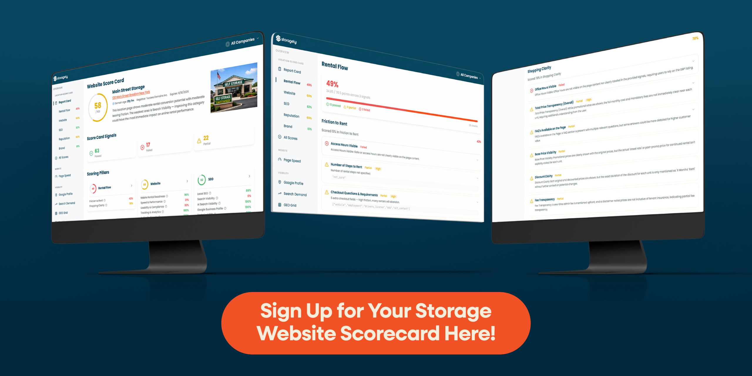 Storagely website scorecard CTA.