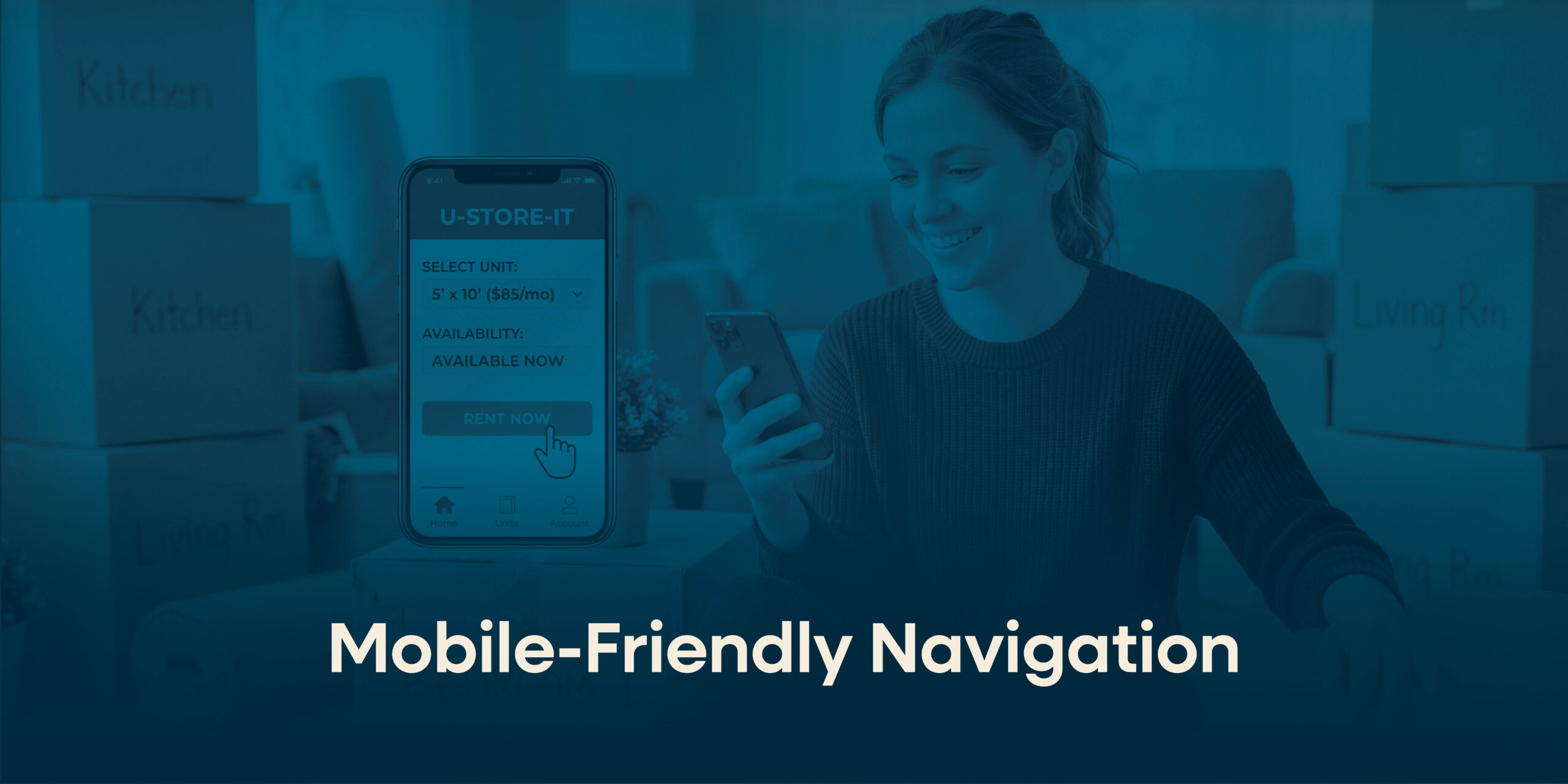 Woman renting storage units on phone.